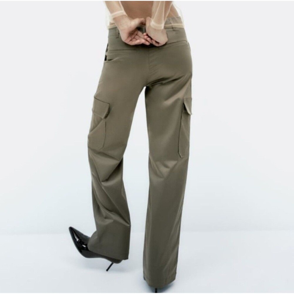 Zara Satin Cargo Pants Womens Size Large Gray Wide Leg New - Picture 2 of 16